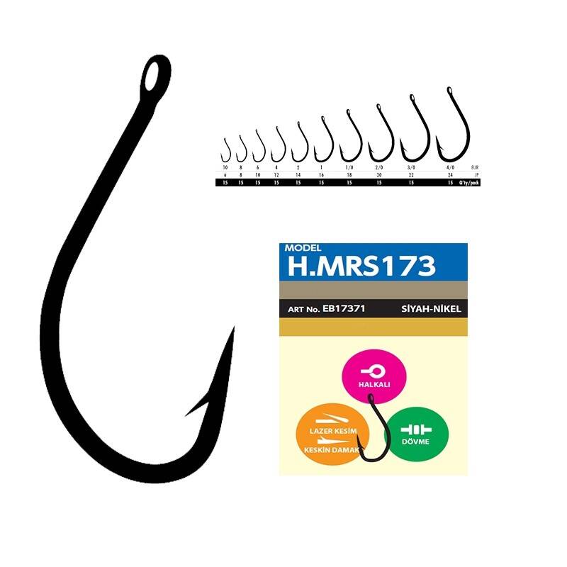 Hayabusa HMRS 173 Delikli Dövme Olta İğnesi 15'li Paket Black Nikel - 4